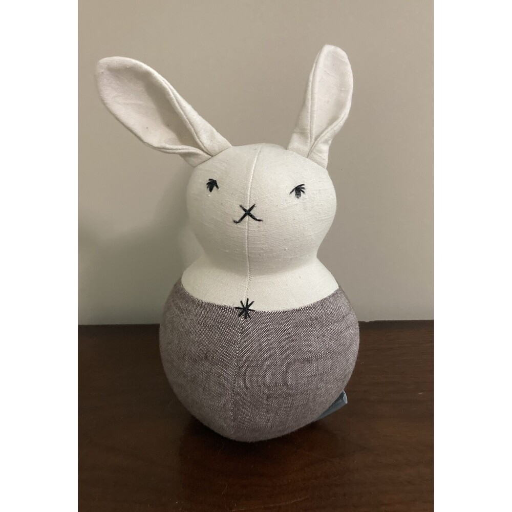The Land of Nod Wobble Bunny Rattle Easter Rabbit Plush Brown Nursery Decor 2015